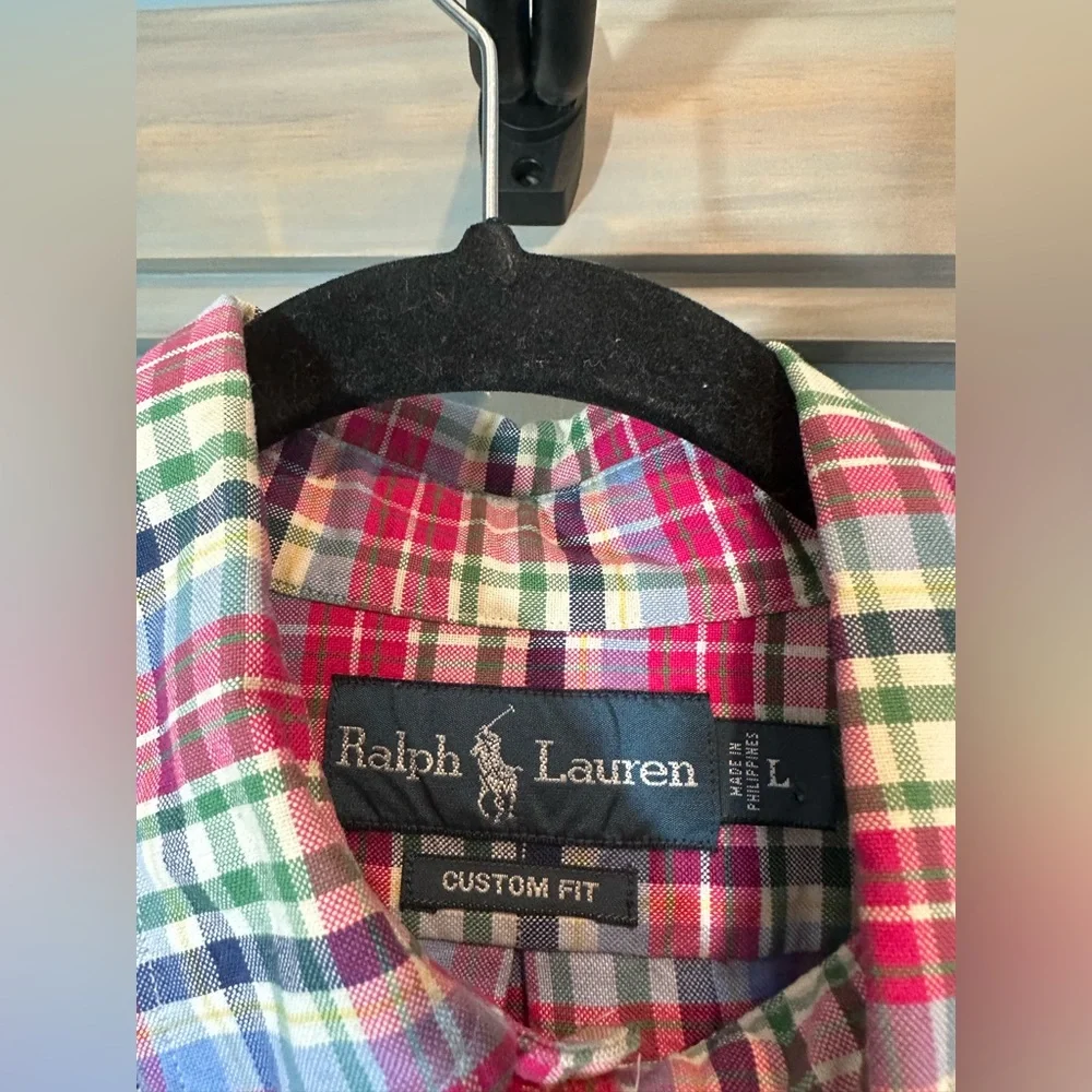 Ralph Lauren Custom Fit Plaid Button Down Shirt in Red/Blue/Green